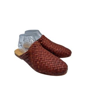 Like-New Nisolo Anthropologie Woven Go-To Mules Flats, Cognac, womens size 8